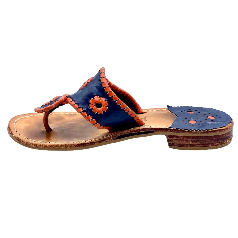 Jack Rogers Navajo Rattan Open Toe Slide On Sandals Midnight Blue Red 6 Leather - Picture 5 of 10